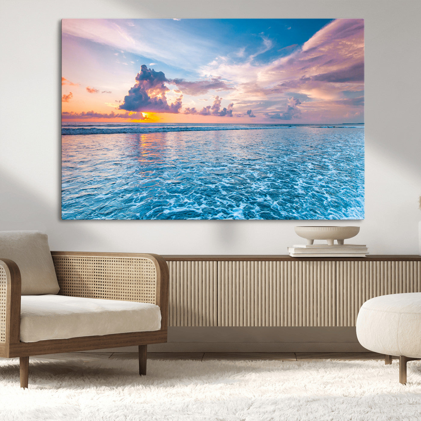MGV-CV-36X24 - Ocean Sunset Canvas Wall Art Print - Tranquil Seascape with Vibrant Sky and Rolling Waves Canvas