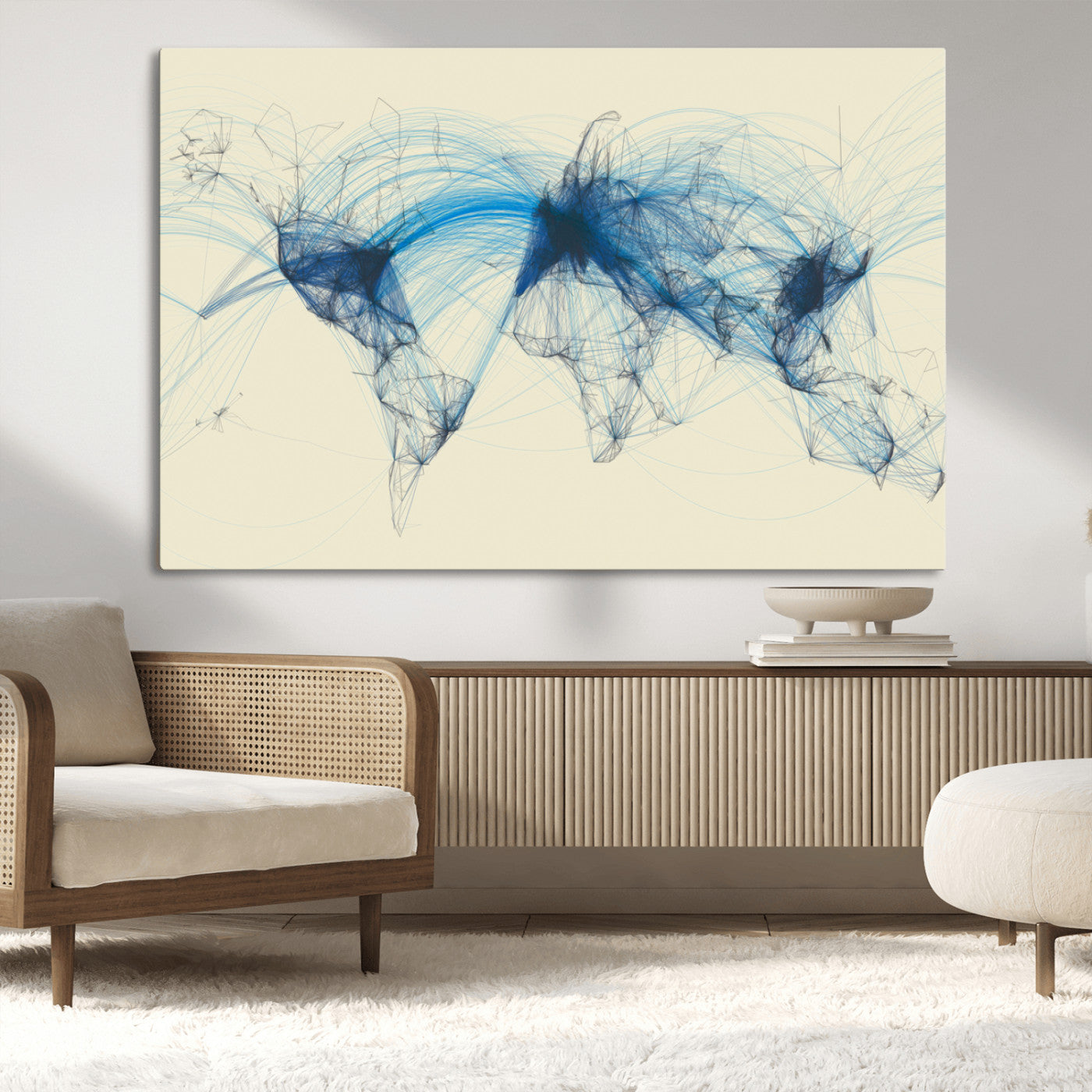 MGV-CV-36X24 - Flight Routes Map art Air Traffic Avi World Map with Blue Connections Canvas Wall Art – Modern