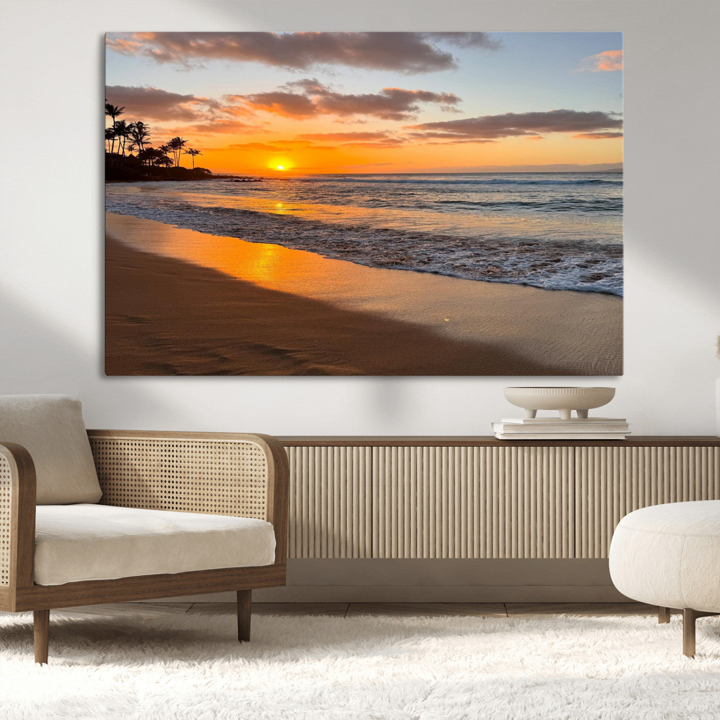 MGV-CV-36X24 - Sunset Wall Art Print - Stunning Beach Sunset Canvas Artwork for Elegant Home or Office Coastal
