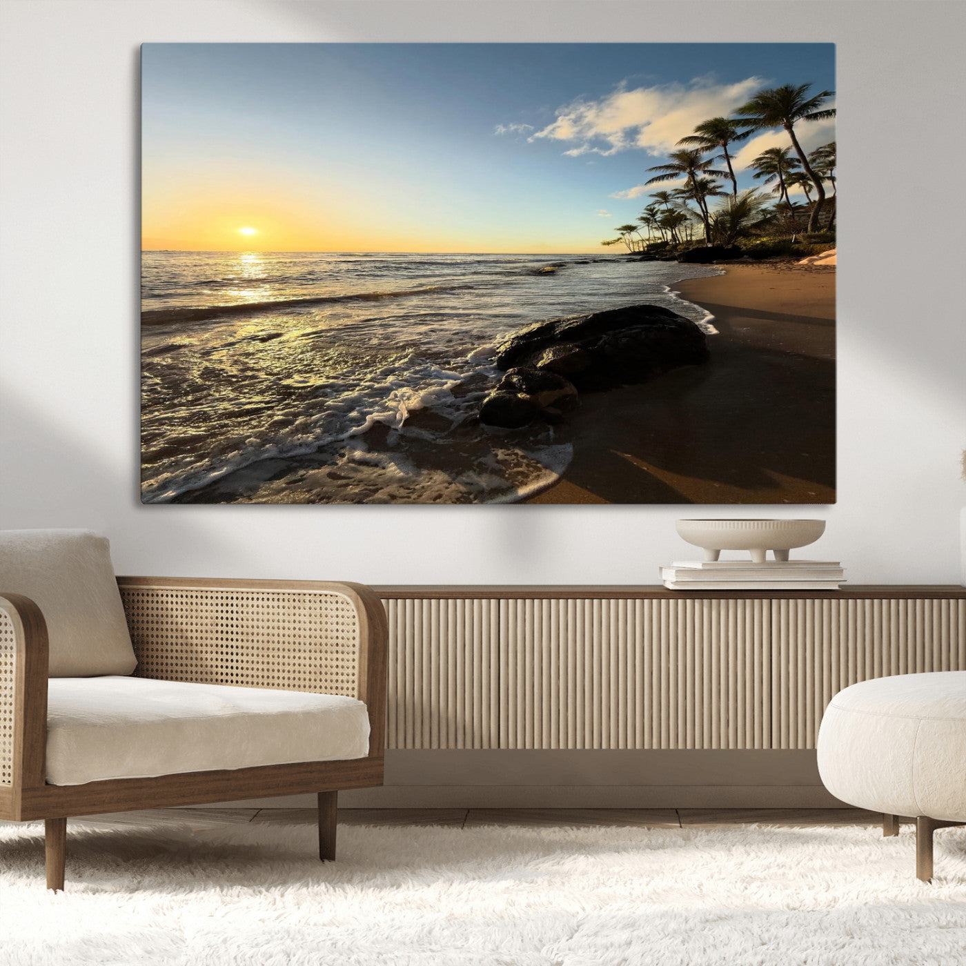 MGV-CV-36X24 - Tropical Beach Wall Art - Stunning Ocean Sunset Canvas Print with Palm Tree Design for Relaxing and