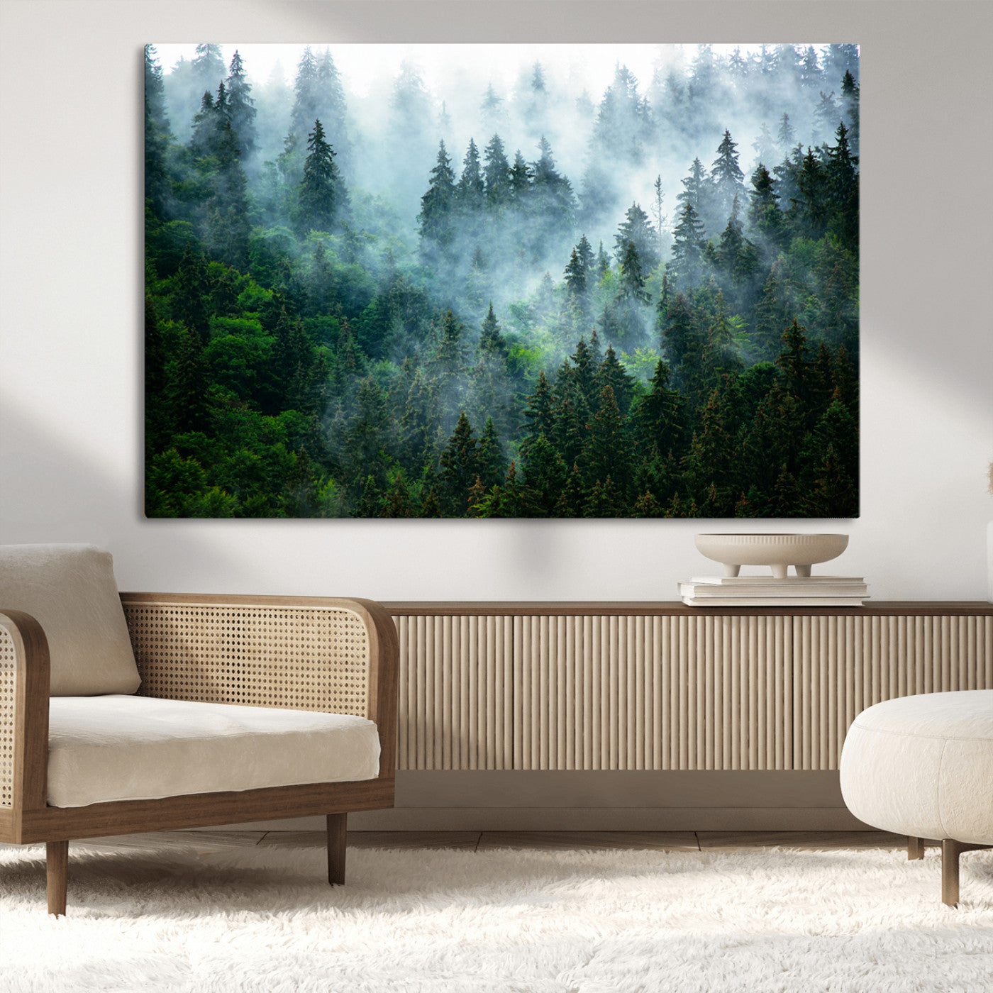 MGV-CV-36X24 - Misty Forest Art Wall Art Canvas Print, Framed Foggy Mountain Art Art Picture Print, Scenic Wall