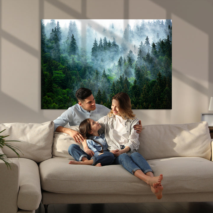 Misty Forest Art Wall Art Canvas Print, Foggy Mountain Art Print, Framed Scenic Wall Print Art Print, Large Woodland Canvas Printing Perfect