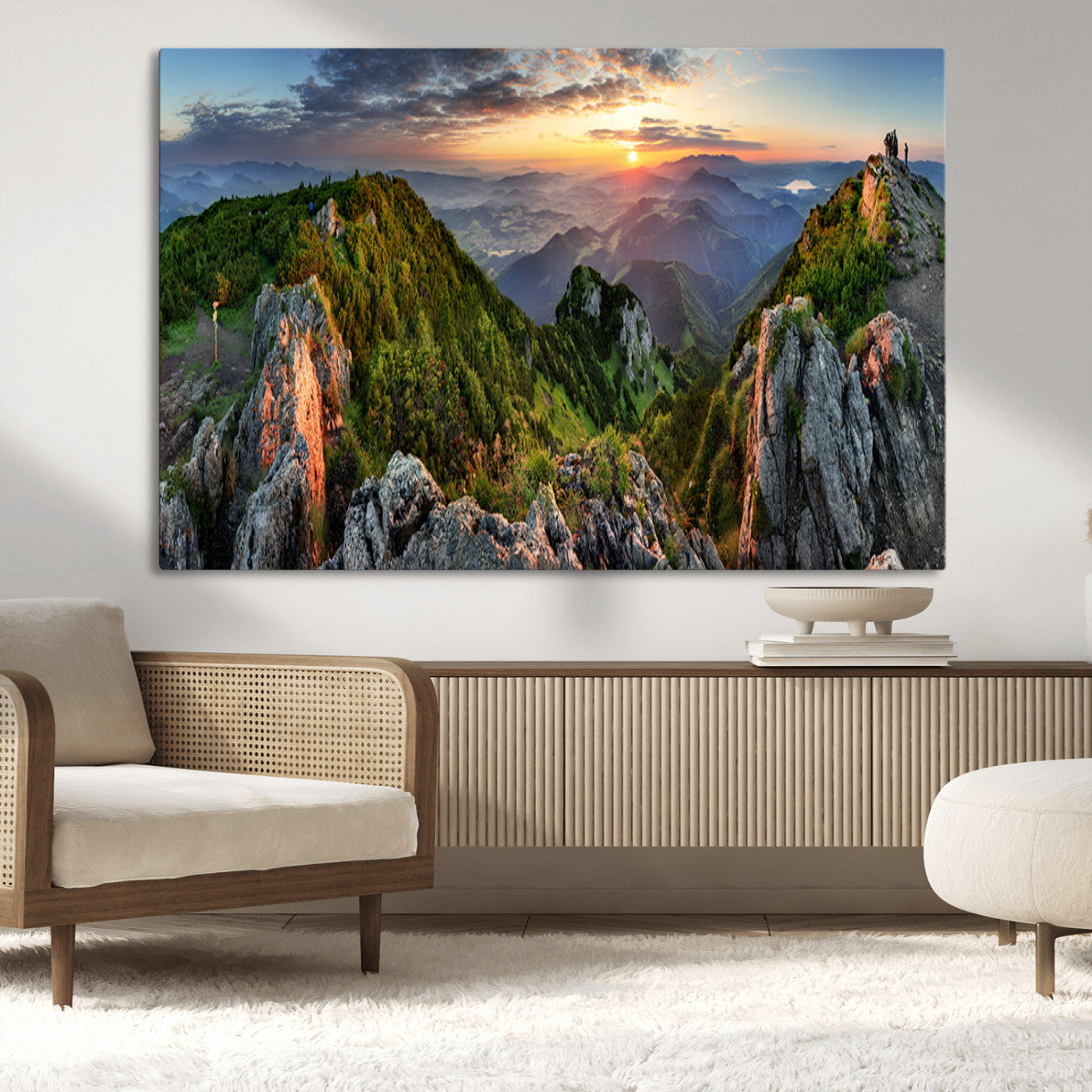 MGV-CV-36X24 - Mountain Sunset Panoramic Canvas Print – Scenic Wilderness Landscape, Majestic Summit , Multi-Panel