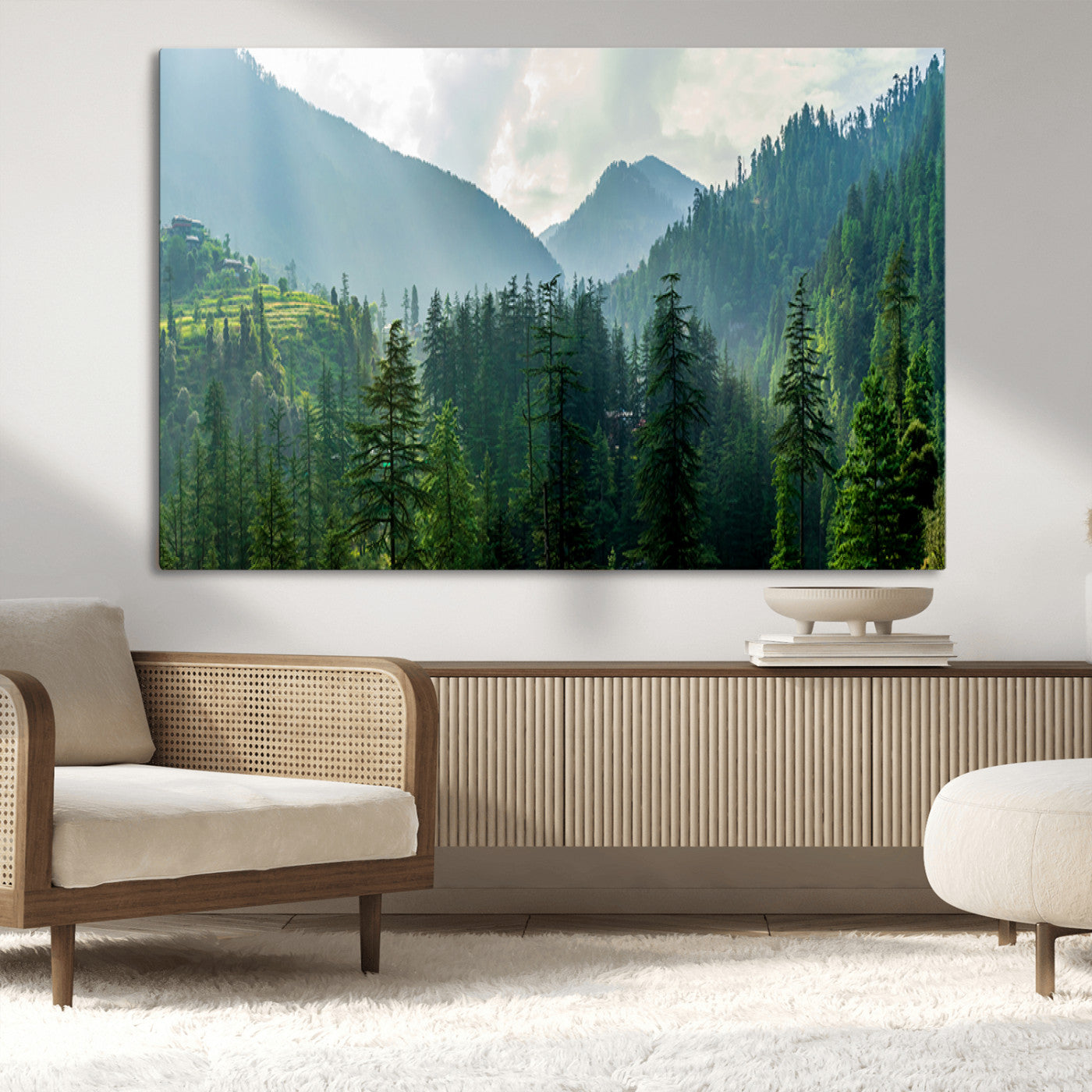 MGV-CV-36X24 - Misty Forest Mountain Canvas Print – Serene Nature Wall Art, Tranquil Valley