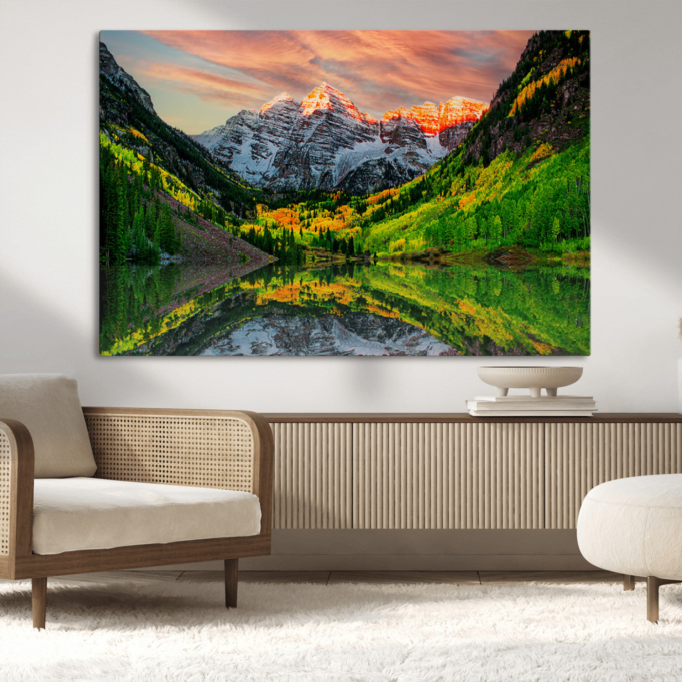 MGV-CV-36X24 - Maroon Bells Lake Wall Art Canvas Print – Majestic Colorado Mountain Landscape, Autumn Reflection,