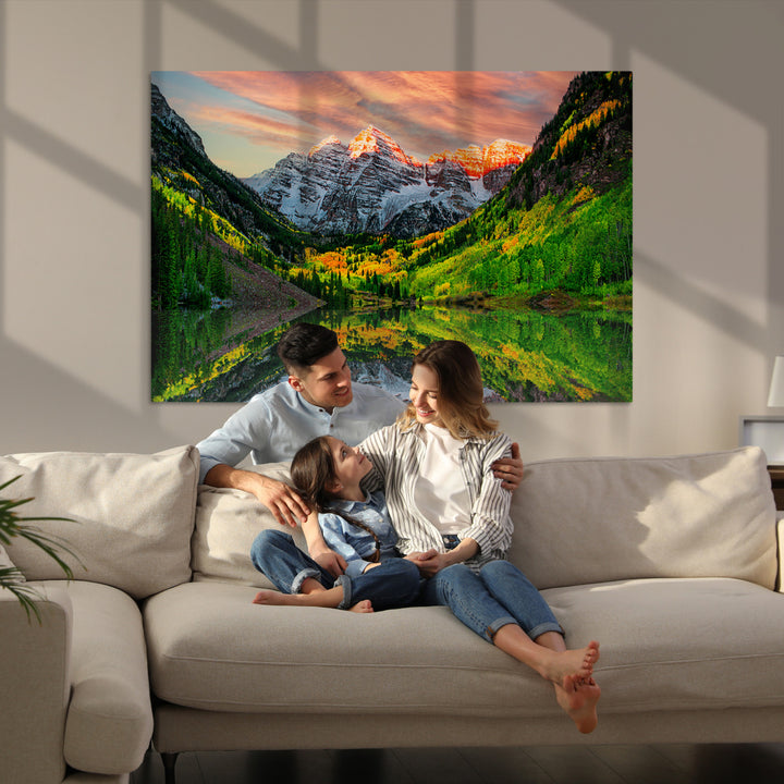 Maroon Bells Lake Wall Art Canvas Print – Majestic Colorado Mountain Landscape, Autumn Reflection, Multi-Panel Framed Artwork for Home,