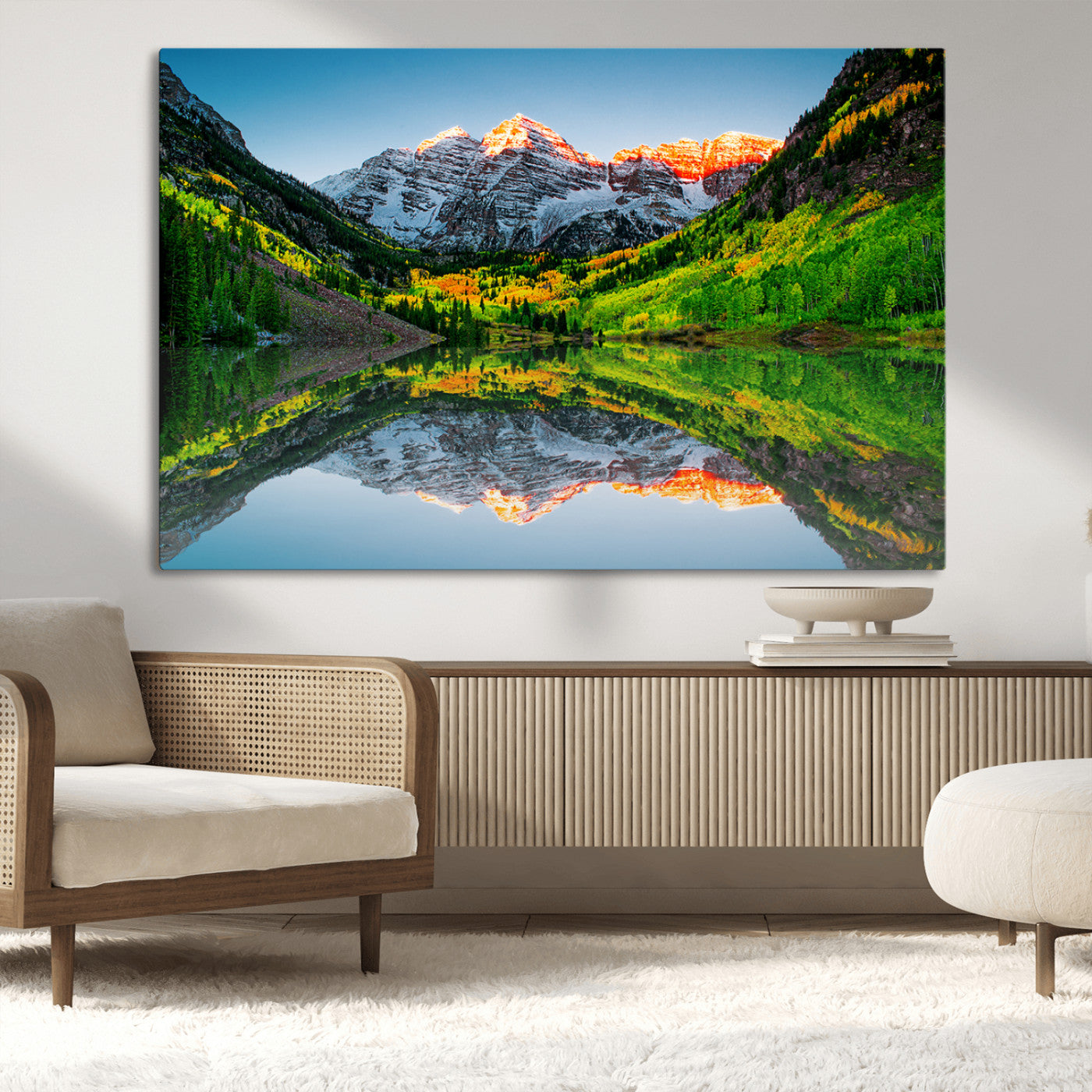MGV-CV-36X24 - Maroon Bells Lake Print Wall Art – Majestic Colorado Mountain Landscape, Autumn Reflection,