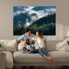 Misty Forest Wall Art Canvas Print, Framed Pine Hills Art Picture Print, Moody Hills Perfect Moody Woodland Decor Artwork