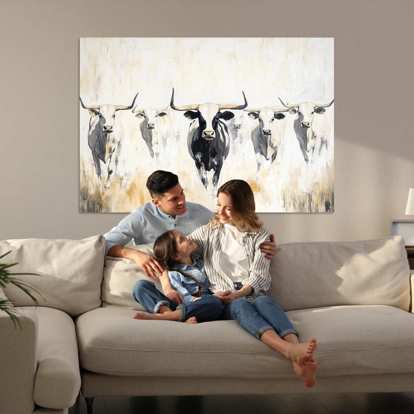 Texas Longhorn Canvas Print, Framed Rustic Herd Art Picture Print, Western Bull Perfect Neutral Western Decor