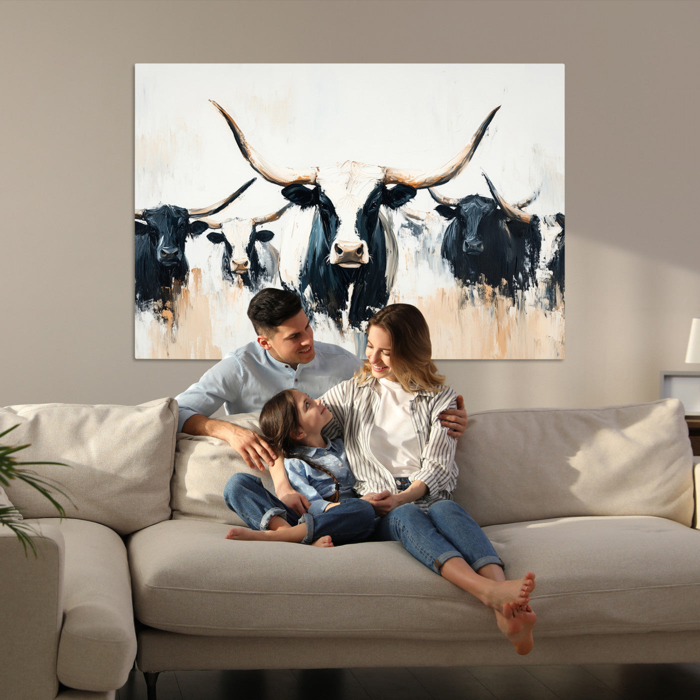 Texas Longhorn Wall Art Canvas Print, Framed Western Cattle Art Picture Print, Horned Bull Perfect Rustic Western Decor, Western Cattle