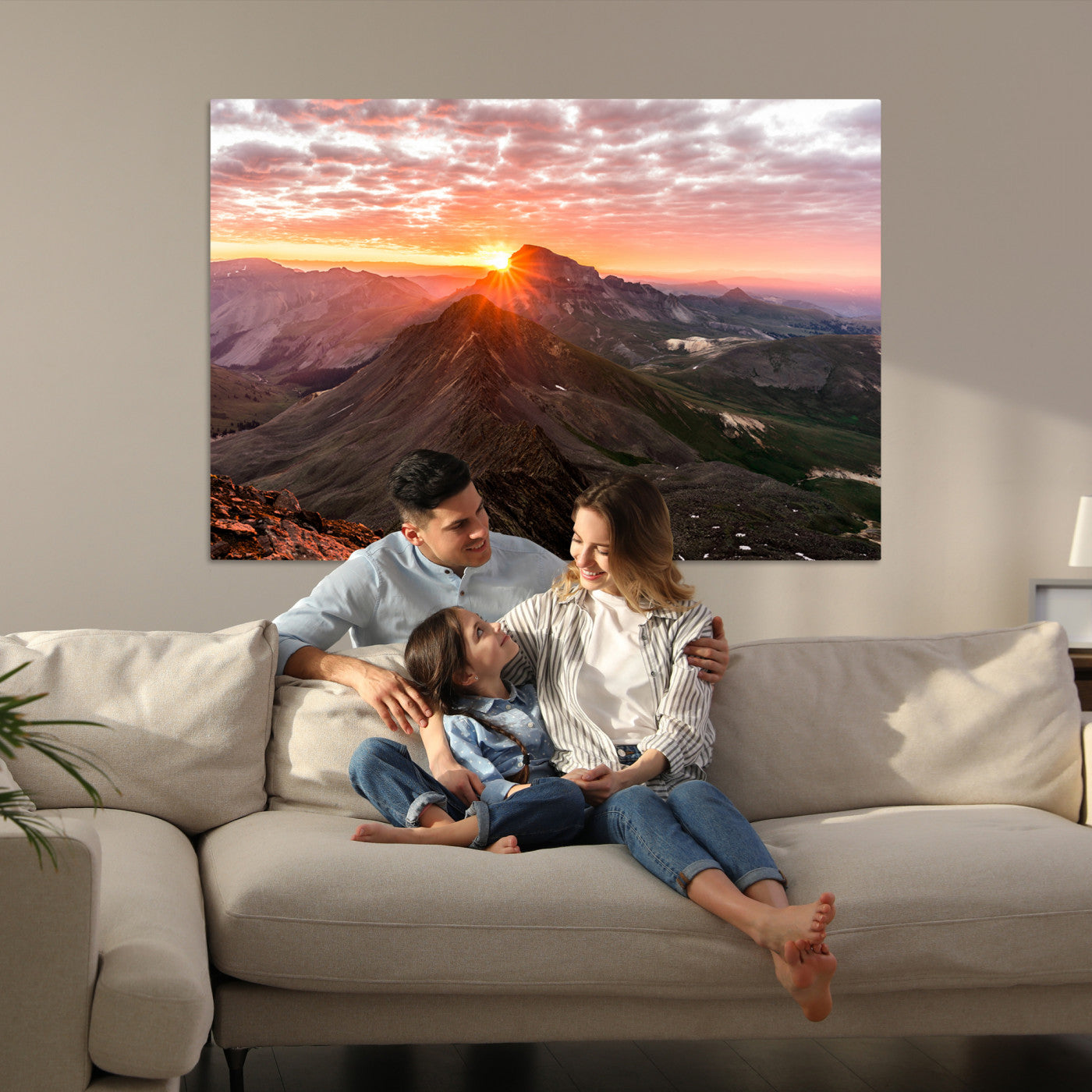 Mountain Sunrise Wall Art Canvas Print, Framed Alpine Ridge Art Picture Print, Mountain Range Perfect Vibrant Rustic Decor