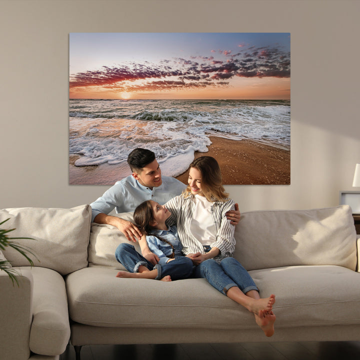 Ocean Sunset Wall Art Canvas Print, Framed Sandy Shore Art Picture Print, Gentle Waves Perfect Minimalist Coastal Decor, Ocean Waves Wall Art Print