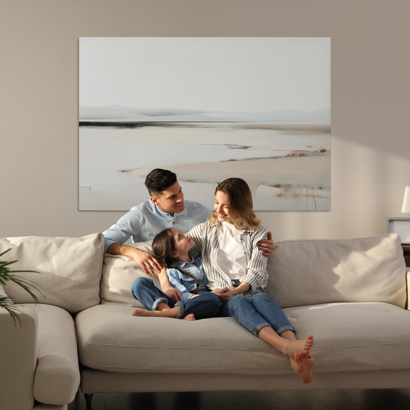 Minimalist Landscape Wall Art Canvas Print, Framed Soft Horizon Art Picture Print, Abstract Seascape Perfect Minimalist Earthy Decor, Framed