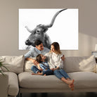 64392617-MGV-CV-36X24-Longhorn Wall Art Wall Art Canvas Print, Framed Modern Ranch Style Art Art Picture Print, Monochrome Cow Print Perfect Rustic Western Decor