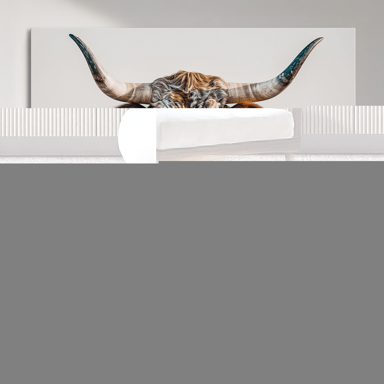 70414966-MGV-CV-36X24 - Majestic Longhorn Wall Art – Canvas Print of Strong Stance Intricate Fur & Sharp Horns Rustic Elegance & Timeless Wild Beauty Decor for Living Room, Office or Bedroom