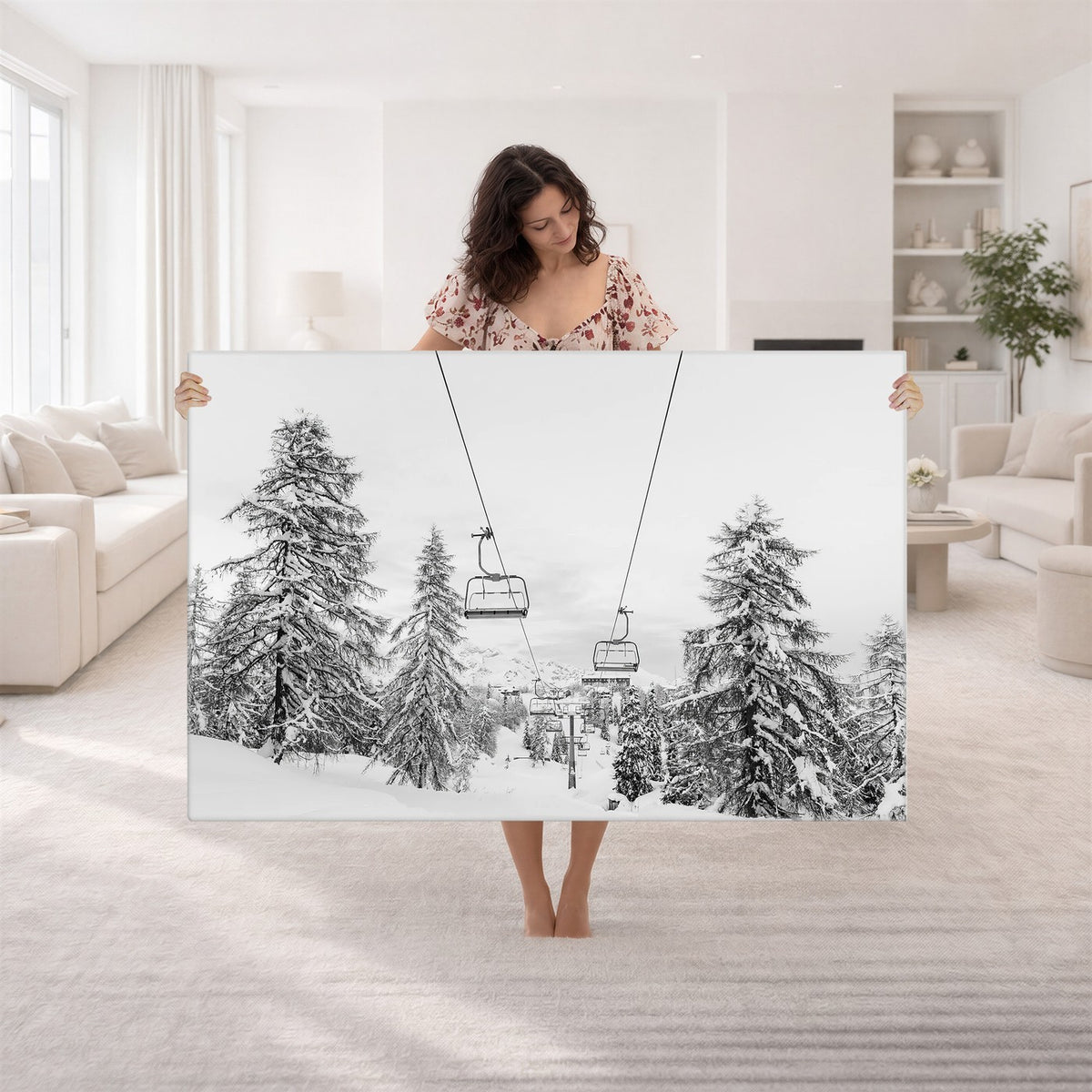 55003599D-MGV-CV-24X16 - Ski Lift Wall Art | Framed Snowy Mountain Canvas Artwork