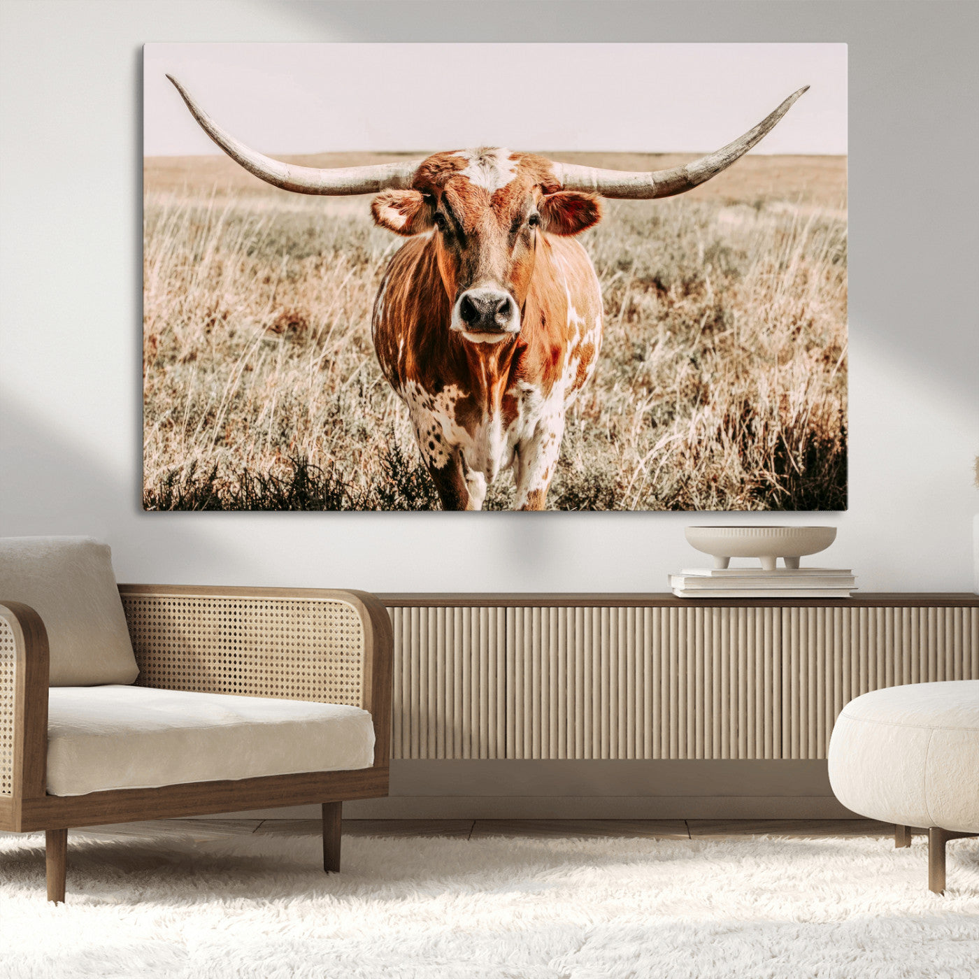 MGV-CV-36X24 - Wall Art Canvas Print Majestic Longhorn Graceful Strength in Every Curve Bold Spirit of the Wild