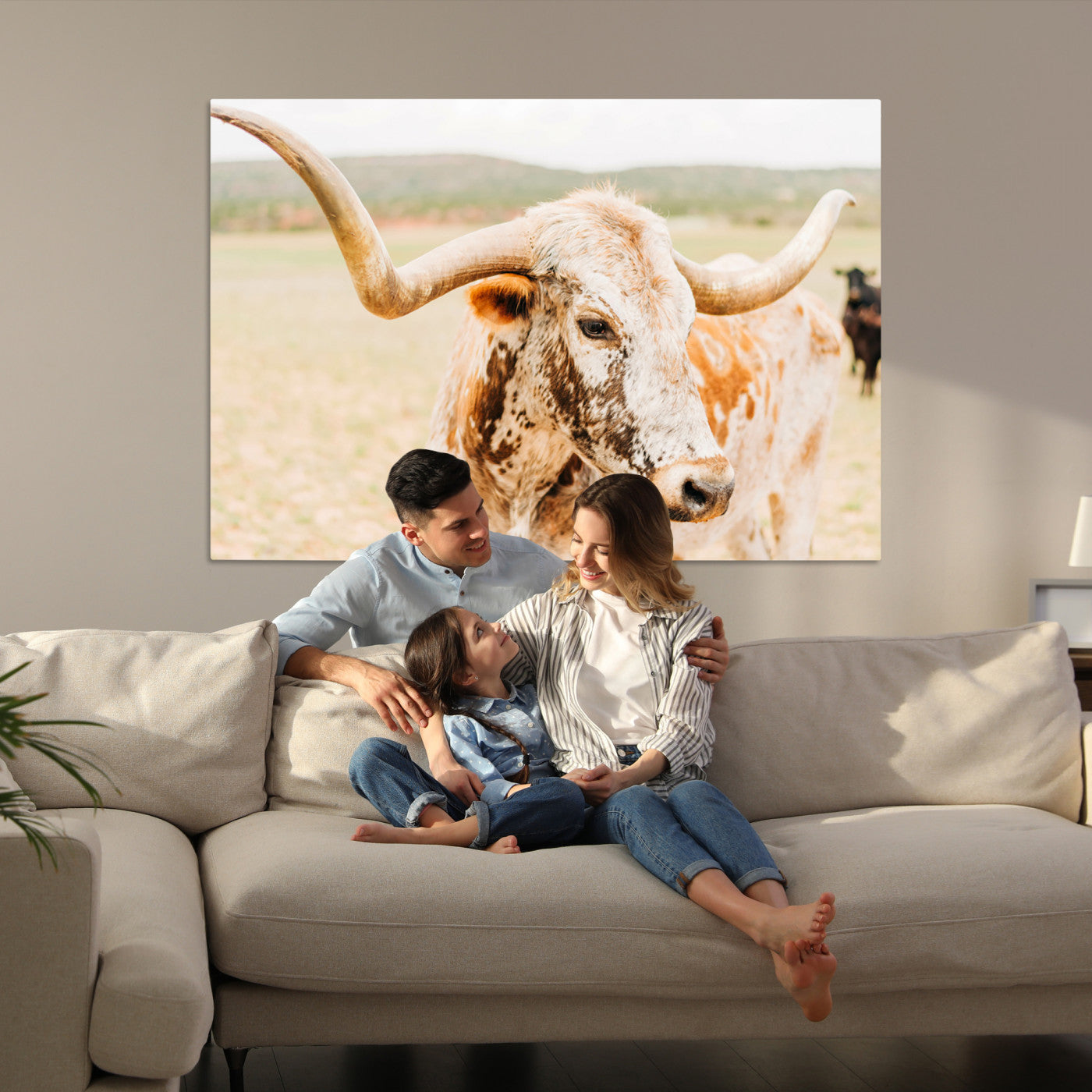 Texas Longhorn Wall Art Canvas Print, Framed Speckled Cow Art Picture Print, Rustic Bull Perfect Rustic Western Decor, Framed Speckled Cow