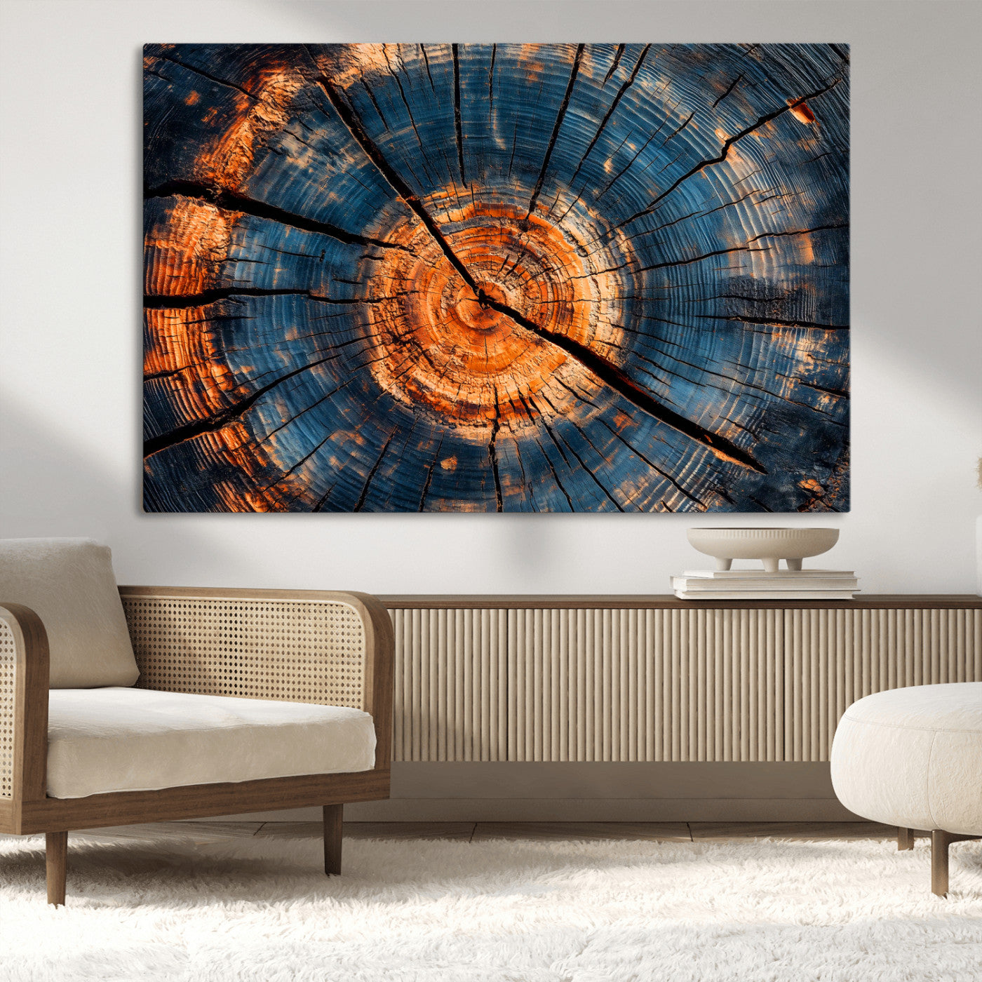 MGV-CV-36X24 - Burnt Wood Wall Art Canvas Print, Framed Aged Timber Art Picture Print, Rustic Tree Slice Perfect Rustic Decor Artwork