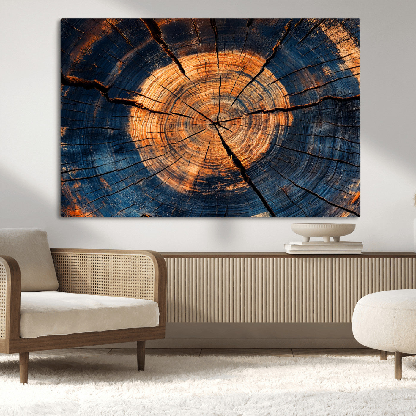MGV-CV-36X24 - Burnt Wood Wall Art Canvas Print, Framed Aged Timber Art Picture Print, Rustic Tree Slice Perfect Rustic Decor Artwork
