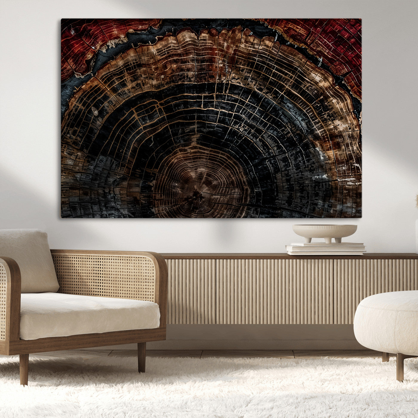 MGV-CV-36X24 - Dark Wood Ring Wall Art Canvas Print, Framed Abstract Wood Tree Art Picture Print, Rustic Tree Slice Perfect Rustic Decor Artwork