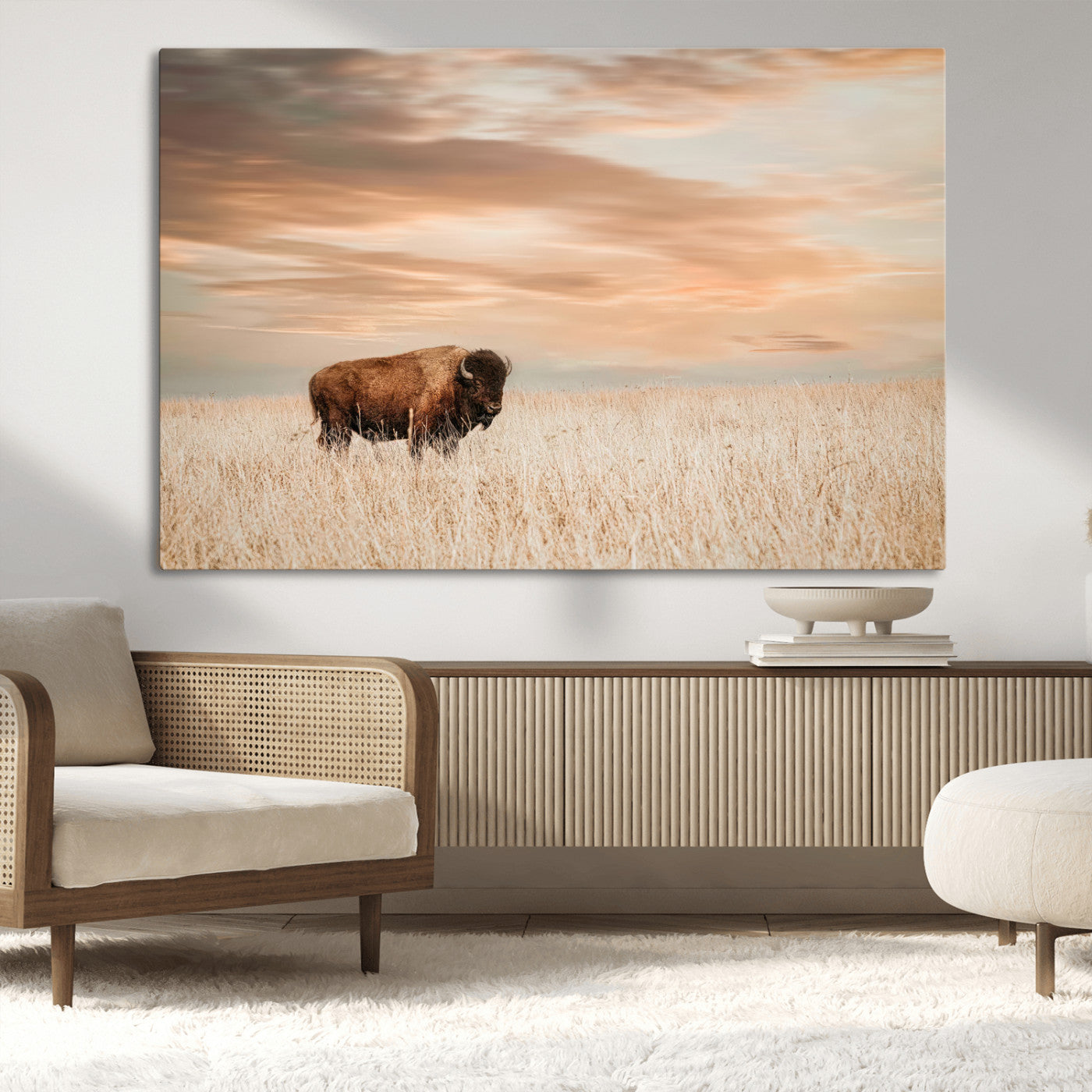 MGV-CV-36X24 - Bison Wall Art Canvas Print, Framed Buffalo Art Picture Print, Western Prairie Perfect Rustic Decor Artwork