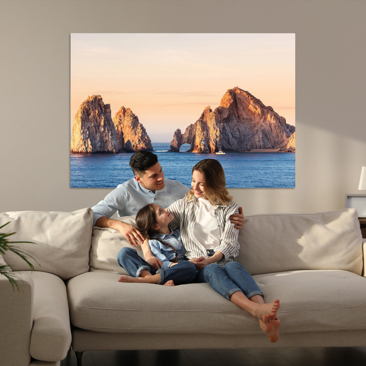 72996116-MGV-CV-36X24-El Arco Wall Art Canvas Print, Framed Cabo Rocks Art Picture Print, Ocean Arch Perfect Golden Coastal Landmark Decor, The Arch Canvas Print