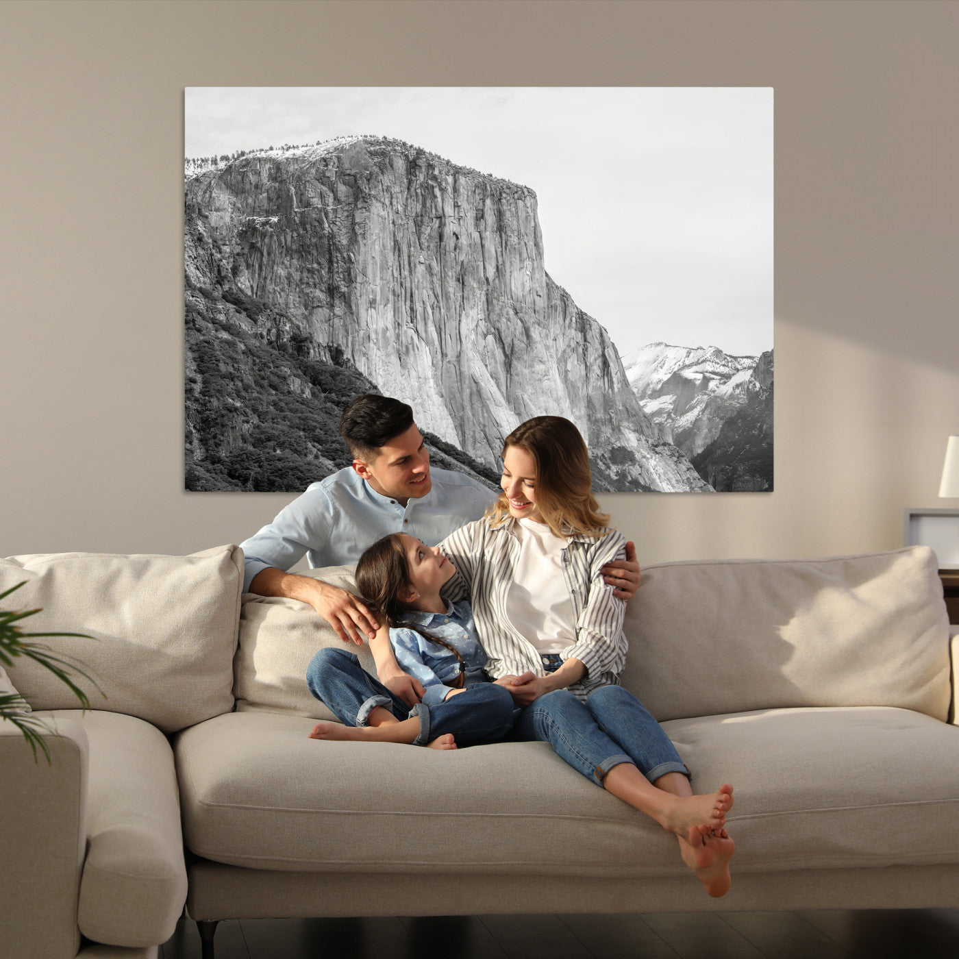 El Capitan Wall Art Canvas Print, Framed Yosemite Cliff Art Picture Print, Monochrome Mountain Perfect Monochrome Sierra Decor