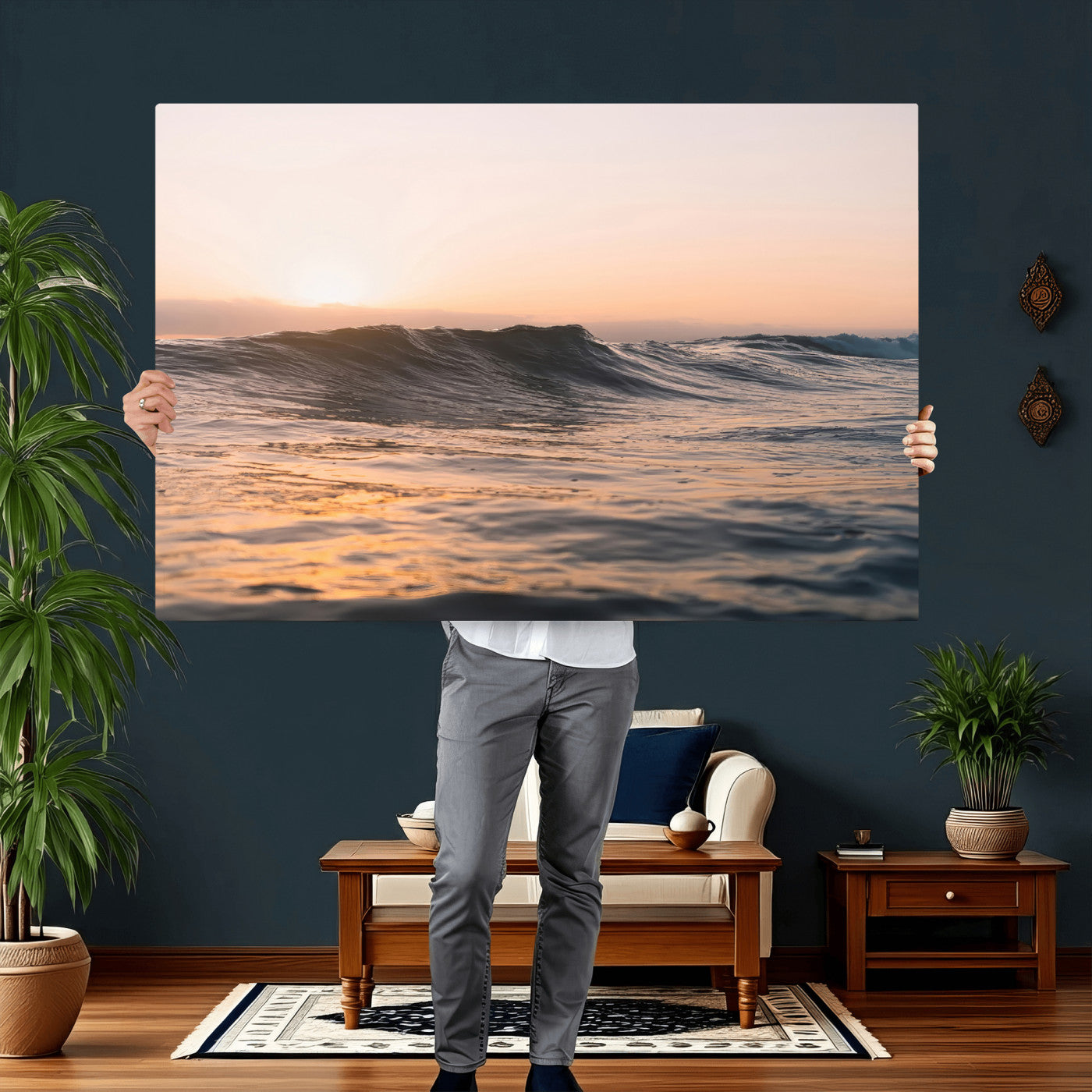 46299358-MGV-CV-36X24 - Golden Sunset Ocean Wall Art – Tranquil Waves & Peaceful Horizon Canvas Print, Soft Light and Evening Glow for Serene Beach, Home or Nature Decor