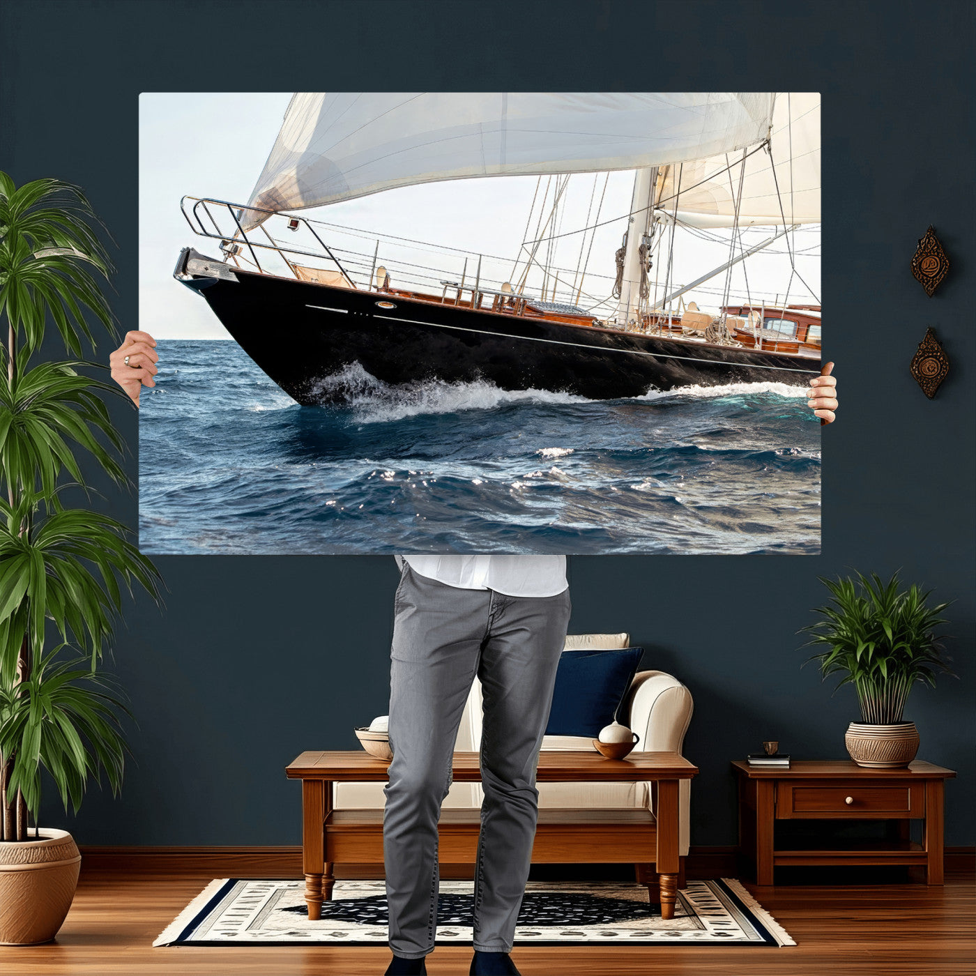 97168626-MGV-CV-36X24 - Boat Yacht Wall Art – Ocean Waves & Sailing Adventure Canvas Print, Nautical Elegance & Marine Journey for Living Room or Luxury Decor