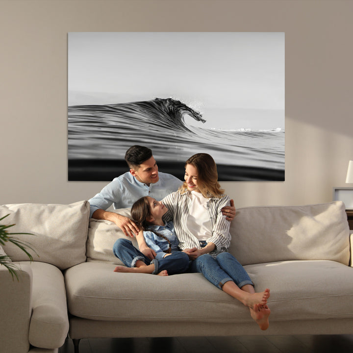 Black Wave Wall Art Canvas Print, Abstract Surf Print, Framed Minimalist Ocean Art Print, Large Black Water Printing Minimalist