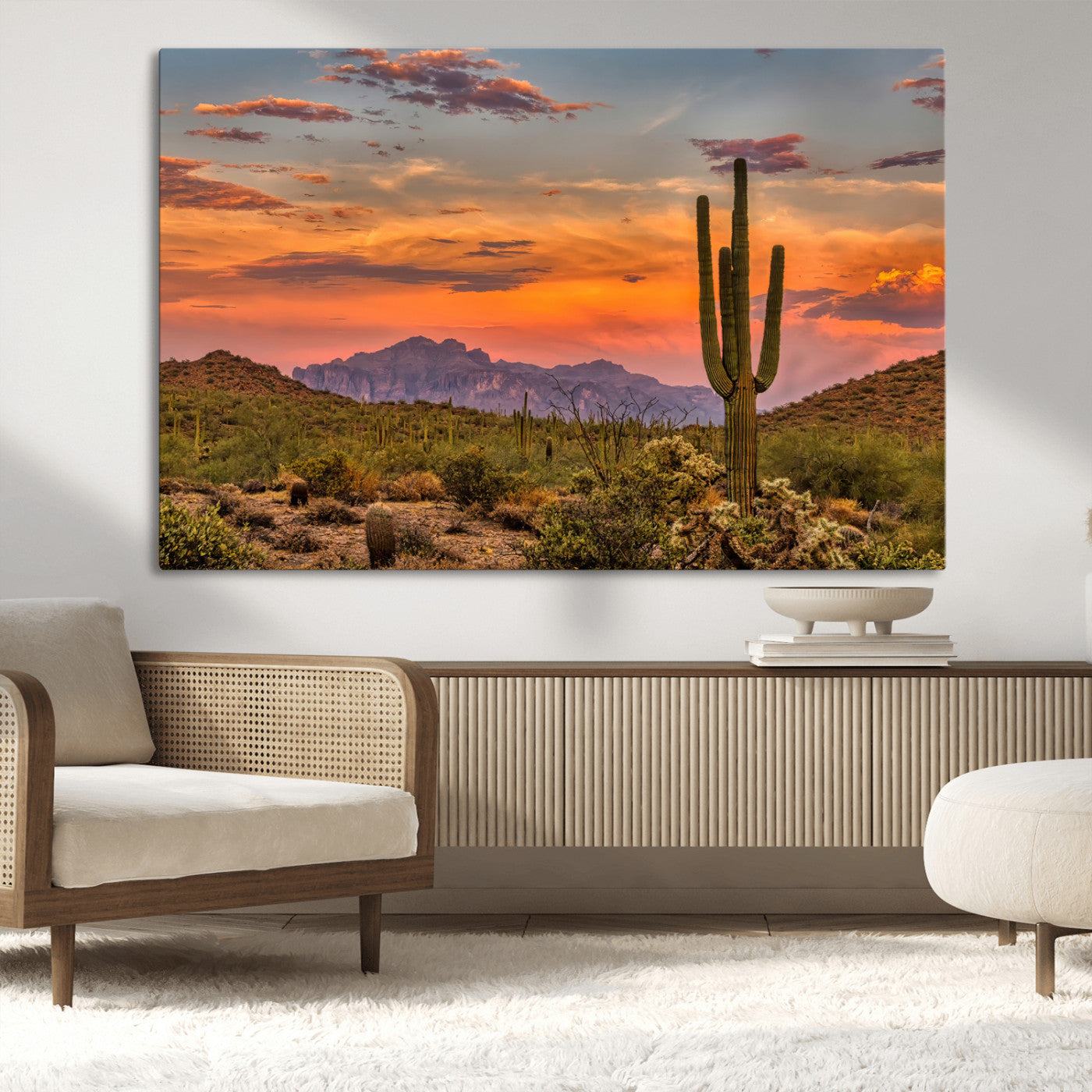 MGV-CV-36X24 - Saguaro Cactus Wall Art Canvas Print, Framed Arizona Sunset Art Picture Print, Sonoran Desert Perfect Southwestern Boho Decor Artwork