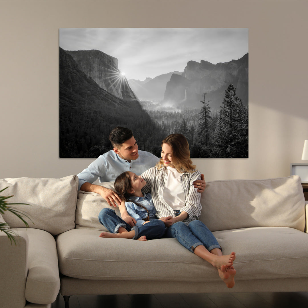 Yosemite Valley Wall Art Canvas Print, Framed El Capitan Sunrise Print, Framed Misty Mountain Art Print, Large Monochrome Valley Printing