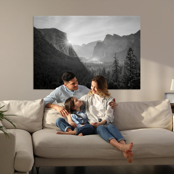 Yosemite Valley Wall Art Canvas Print, Framed El Capitan Sunrise Print, Framed Misty Mountain Art Print, Large Monochrome Valley Printing