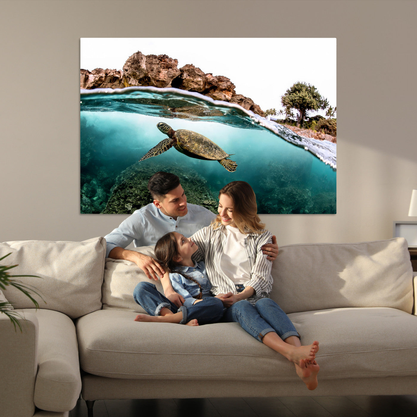 44200301-MGV-CV-36X24-Sea Turtle Wall Art Canvas Print, Framed Ocean Life Art Picture Print, Tropical Perfect Coastal Decor