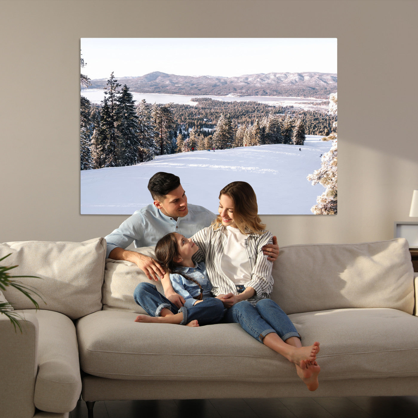79857868-MGV-CV-36X24-Snowy Mountain Wall Art Canvas Print, Framed Ski Slope Art Picture Print, Winter Forest Perfect Rustic Decor, Framed Ski Slope Canvas