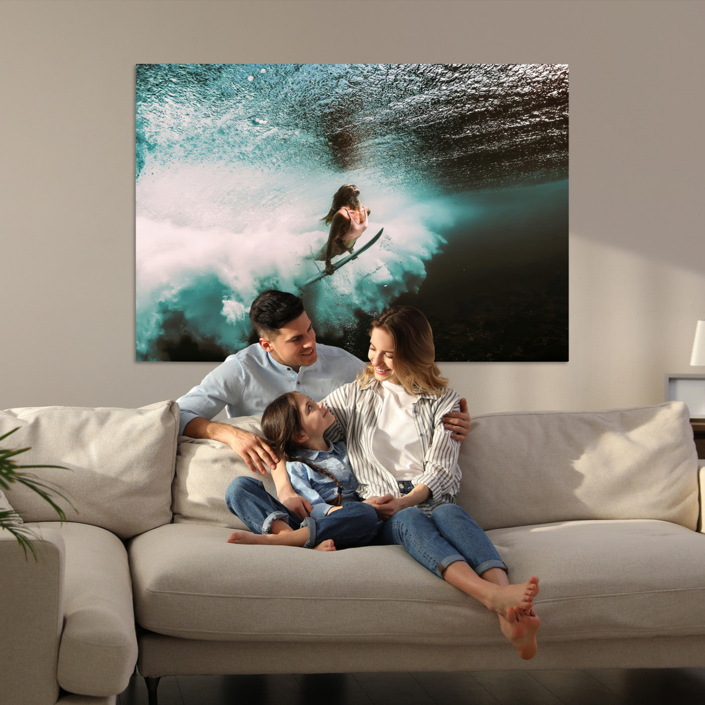 Vibrant Aquatic Motion Wall Art Canvas Print, Framed Underwater Swimming Art Picture Print, Female Surfer Diving Perfect Coastal Boho Decor,