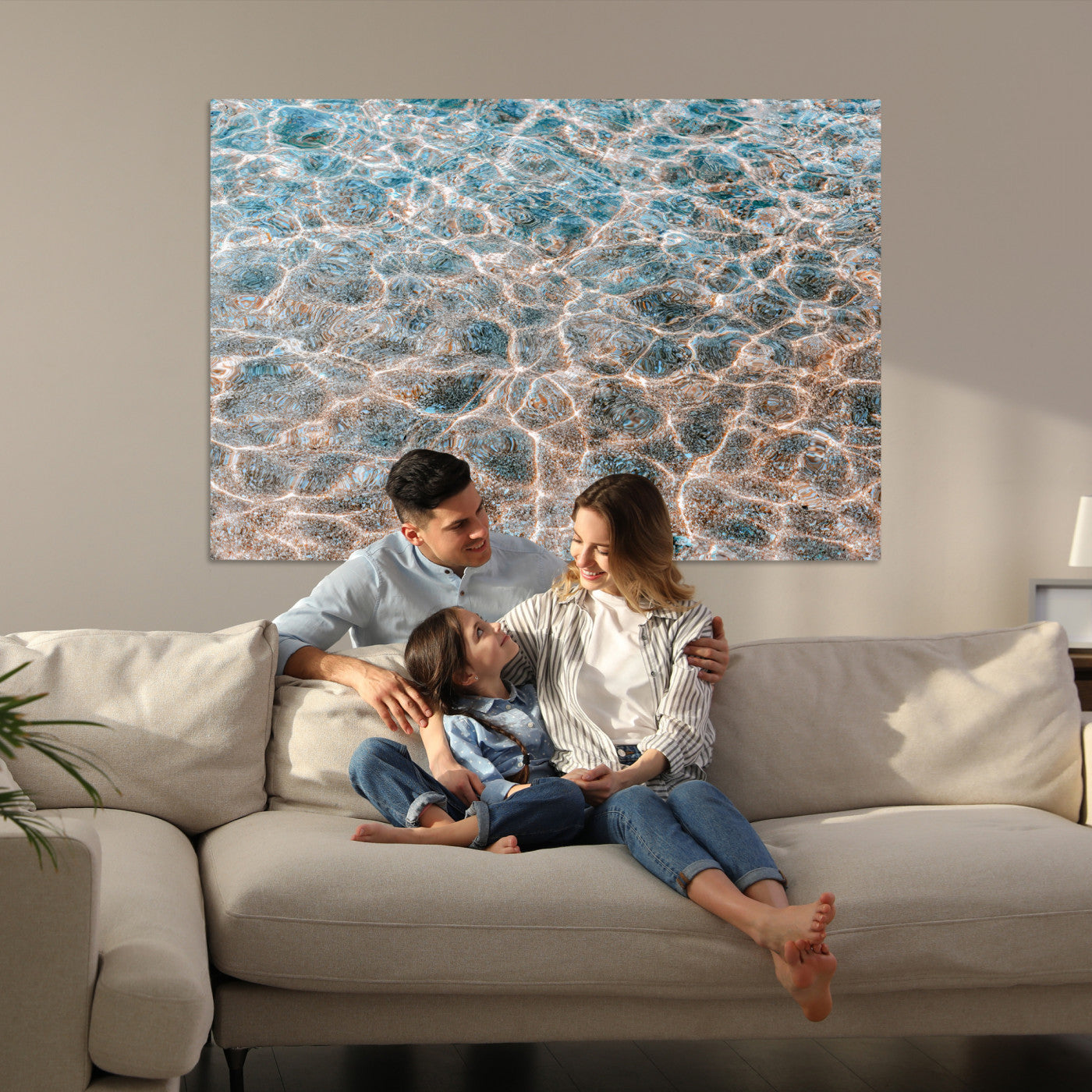 26580287-MGV-CV-36X24-Clear Water Wall Art Canvas Print, Framed Sunlit Ripples Art Picture Print, Ocean Texture Perfect Modern Coastal Decor