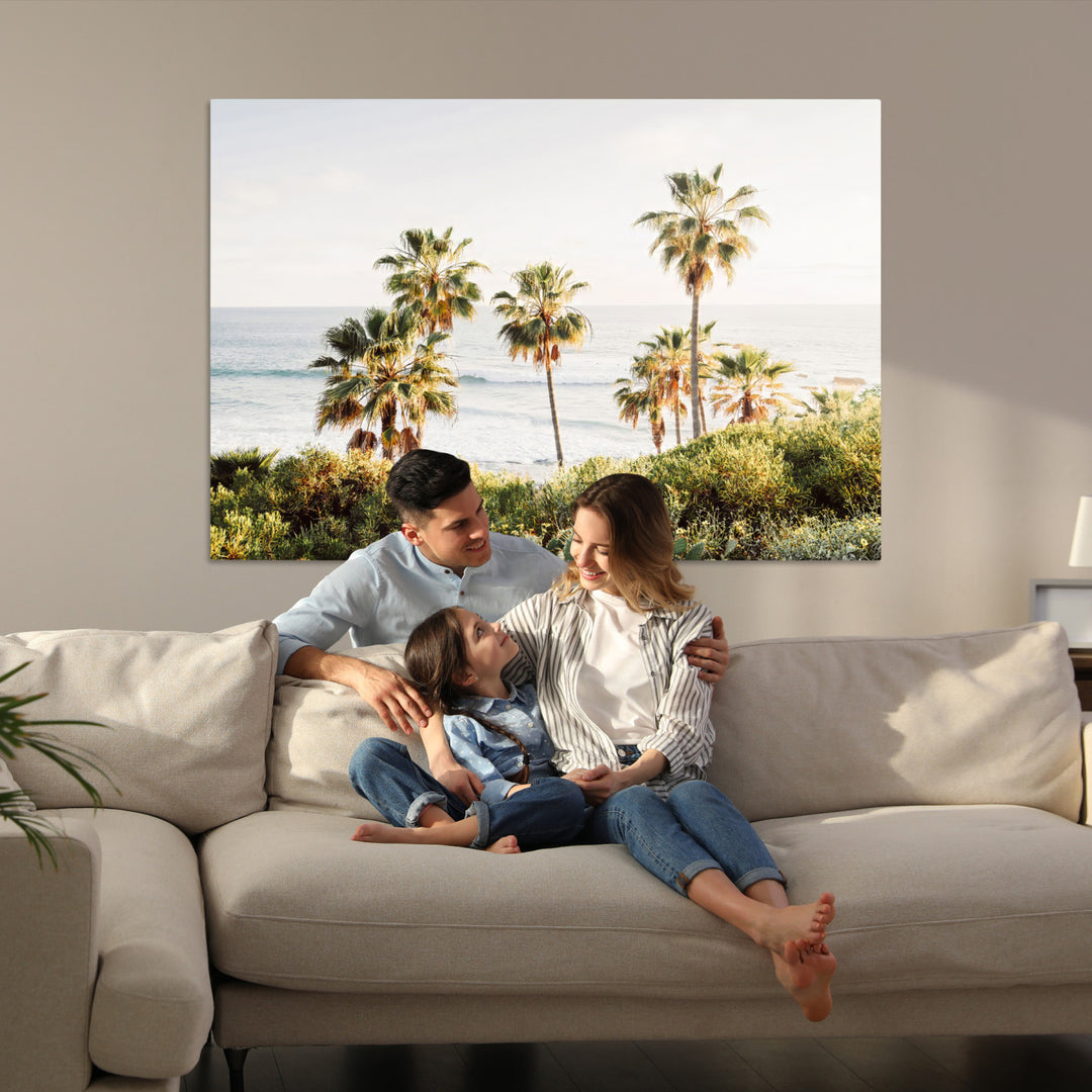 California Coast Wall Art Canvas Print, Framed Palm Trees Art Picture Print, Coastal Landscape Perfect Coastal Minimalist Decor