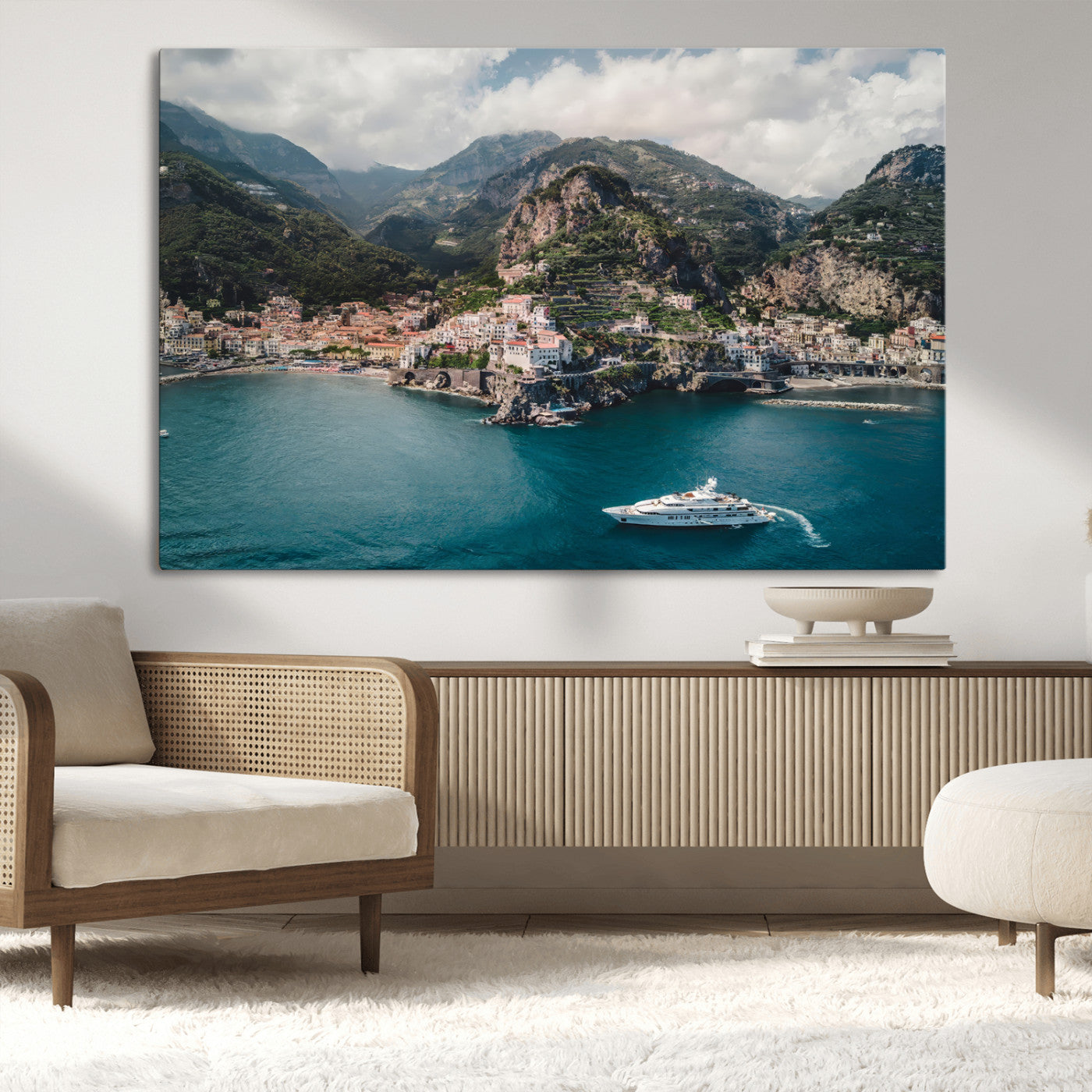 MGV-CV-36X24 - Amalfi Coast Wall Art Canvas Print, Framed Italy Travel Art Picture Print, Mediterranean Landscape Perfect Mediterranean Coastal Decor Artwork