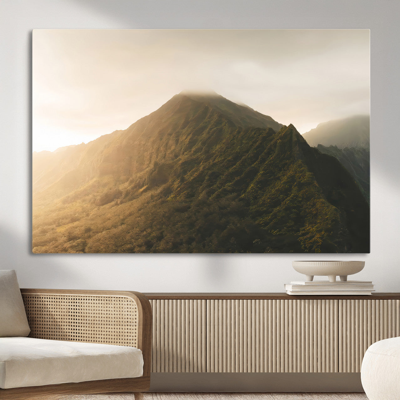 42338636-MGV-CV-36X24-Mountain Wall Art – Framed Sunset Landscape Canvas Artwork, Serene Nature Design, Rustic Decor for Home, Office