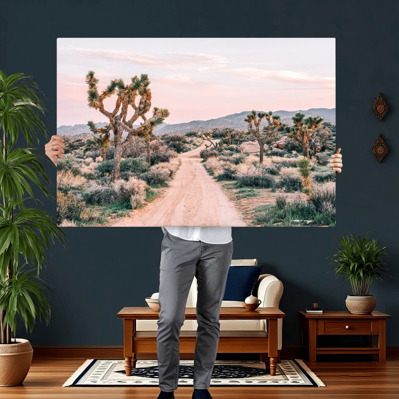 12540952-MGV-CV-36X24 - Desert Trail Wall Art – Canvas Print of Joshua Trees & Sunset Glow, Sandy Path Wilderness, Scenic Nature Escape Decor for Living Room, Office or Bedroom