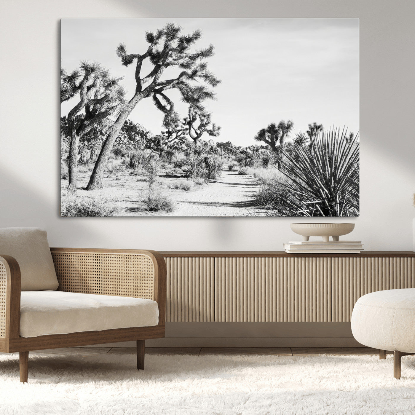 MGV-CV-36X24 - Joshua Tree Wall Art Canvas Print, Framed Desert Path Art Picture Print, Monochrome Desert Perfect Minimalist Desert Decor Artwork