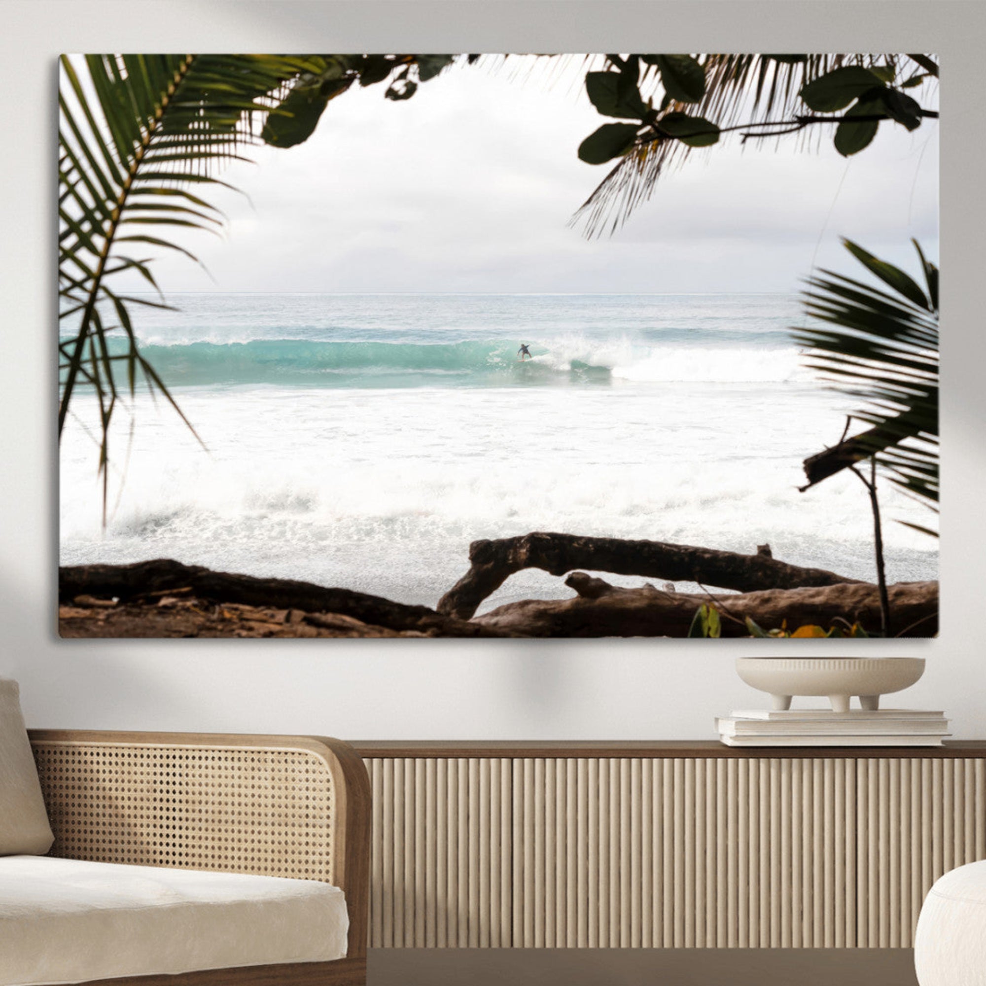 87750525-MGV-CV-36X24-Tropical Surf Wall Art Canvas Print – Framed Palm Tree View Art Picture Beach House Artwork for Home Office