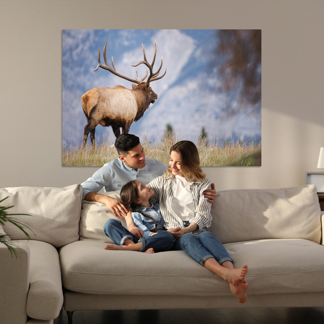 Rustic Elk Wall Art Canvas Print, Wildlife Antler Print, Framed Western Hunting Lodge Art Print