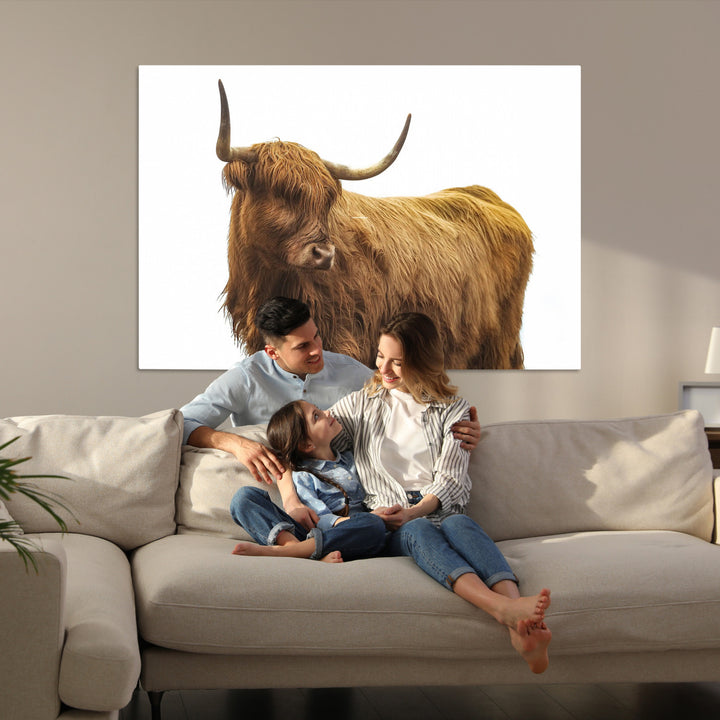 Highland Cow Wall Art Canvas Print, Scottish Bull Print, Framed Rustic Farmhouse Art Print, Large Country Animal Printing Perfect for Farmhouse Decor