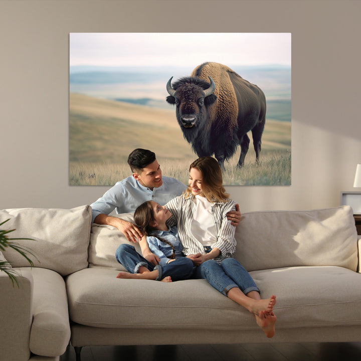 Bison Wall Art Canvas Print, Buffalo Canvas Print Print, Framed American Bison Decor Art Print, Large Frontier Style Printing Perfect