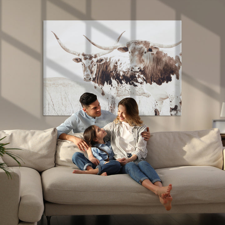Longhorn Wall Art Canvas Print, Longhorn Wall Art Wall Art Canvas Print, Western Cow Canvas Print, Framed Rustic Farm Decor Art Print,