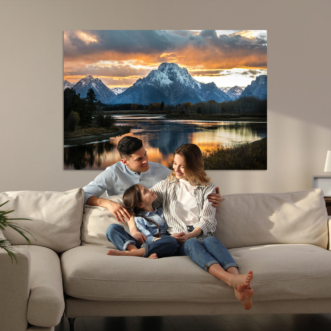 Mountain Sunset Wall Art Canvas Print, Framed Alpine Wilderness Art Picture Print, Golden Hour Perfect Wilderness Decor Artwork