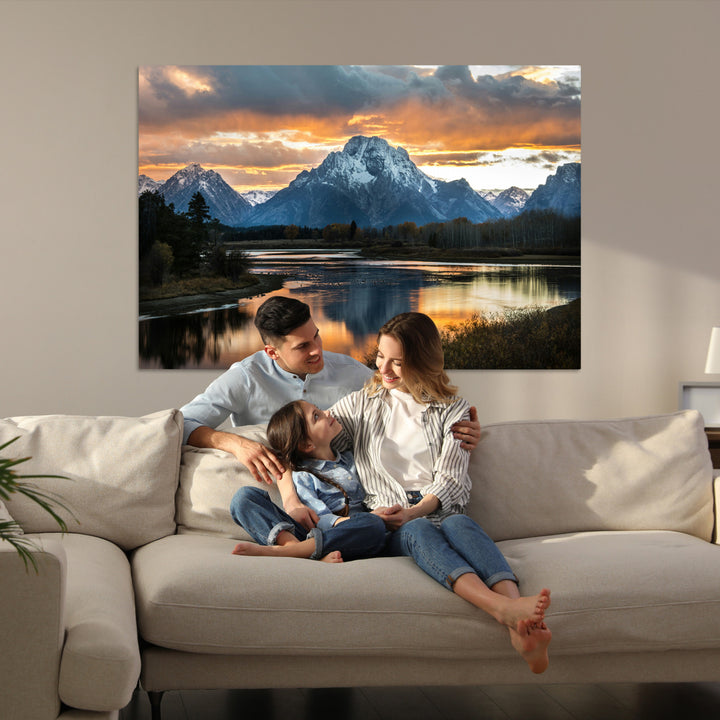 Mountain Sunset Wall Art Canvas Print, Framed Alpine Wilderness Art Picture Print, Golden Hour Perfect Wilderness Decor Artwork